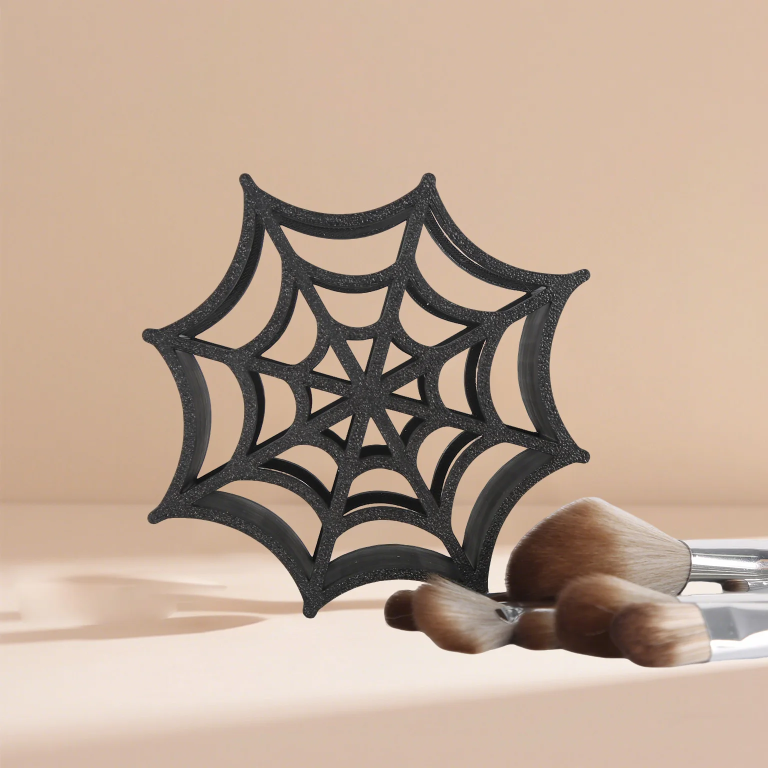 A Dark Night Spider Web Makeup Brush Storage Box, Gothic Style Spider Web Hollow Design, Portable Storage, Lightweight and Durab