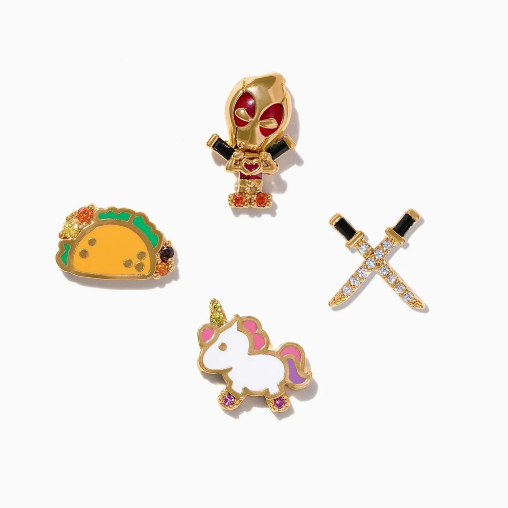 MIGGA 4pcs Fashion Mixed Cartoon Stud Earrings Set for Women Girls Gold Color Plated Cubic Zircon Jewelry
