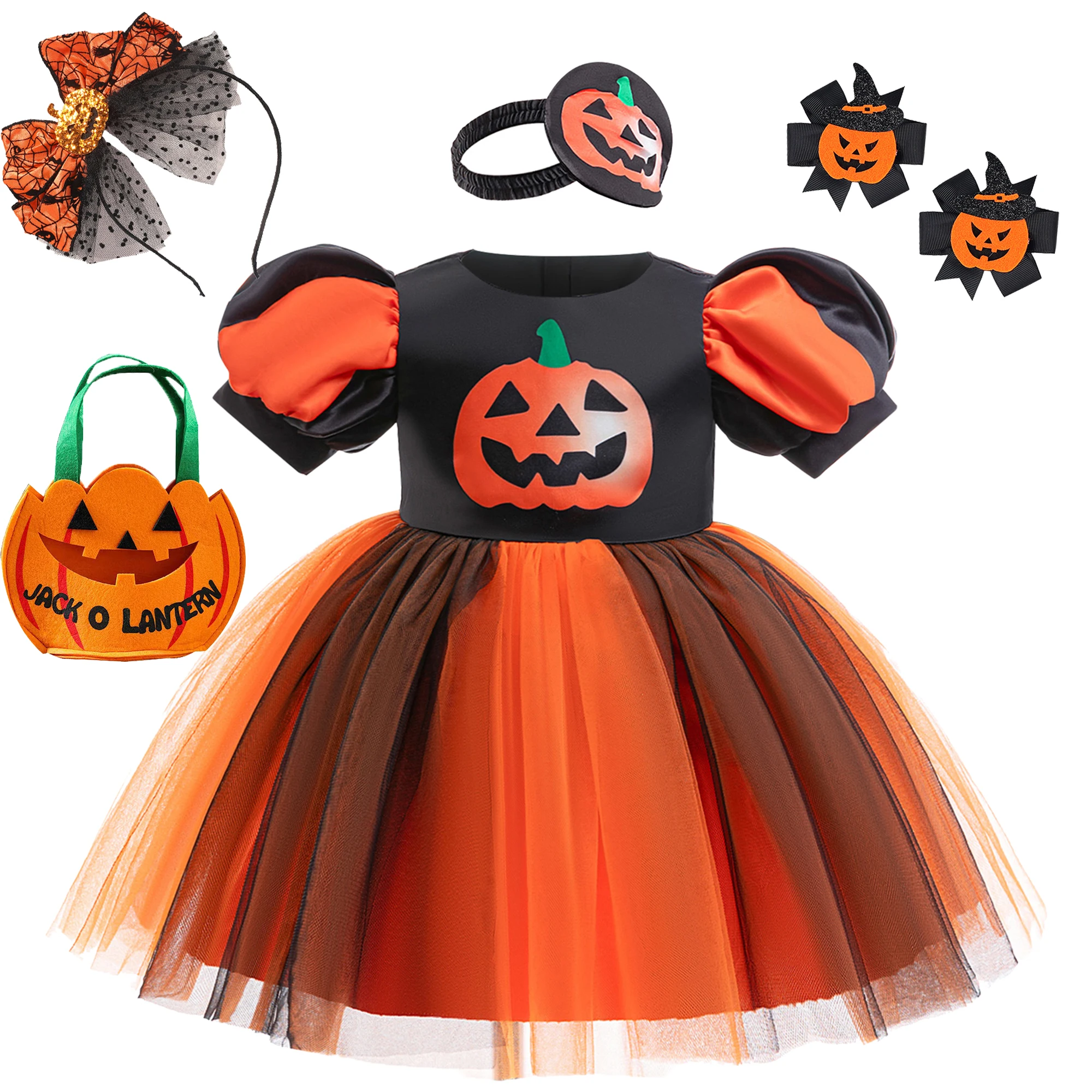 

Halloween Girls Pumpkin Cosplay Costumes for Baby Carnival Christmas Costume Birthday Party Princess Dresses Black Kids Clothing