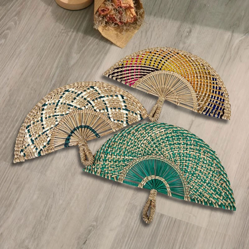 Instagram Wind Woven Fan African Style Handmade Grass Woven Dopamine Colored Wall Decoration Fan