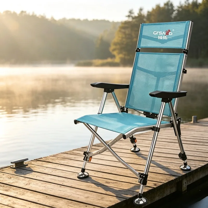 Aluminum Folding Fishing Chair Reclining Back,Adjustable Height Legs, Portable European Style Outdoor Seat Multi-Terrain Anglers