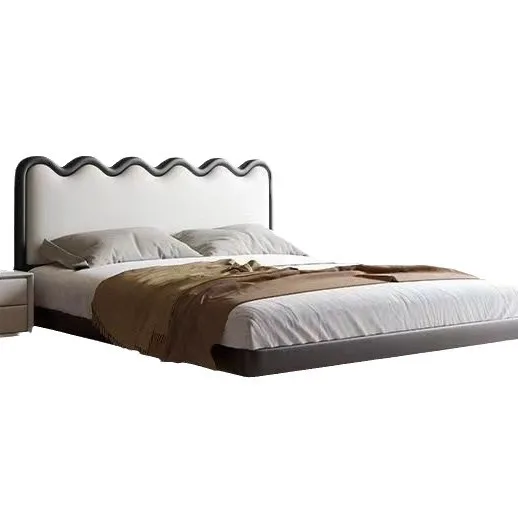 

Suspension bed antique bedroom light luxury modern simple master bedroom double fabric storage girls puff leather