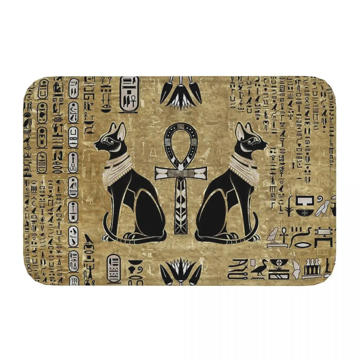 Non-Slip Carpet Ancient Egypt Egyptian Africa Cats And Ankh Cross Doormat Bedroom Bath Mat Entrance Door Decor Rug