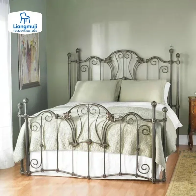 

Iron Loft Full Size Bed Bedroom Luxury Metal Iron White Modern Double Beds Children Hotel Princesse Cama De Casal Furniture Home