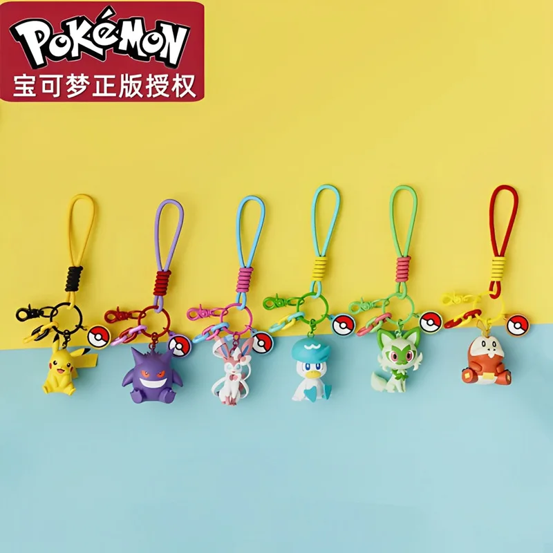 6 Styles Pokemon Cartoon Pikachu Gengar Sprigatito Fuecoco Quaxly Sylveon Keychain Pendant Backpack Decorations Car Key Pendant