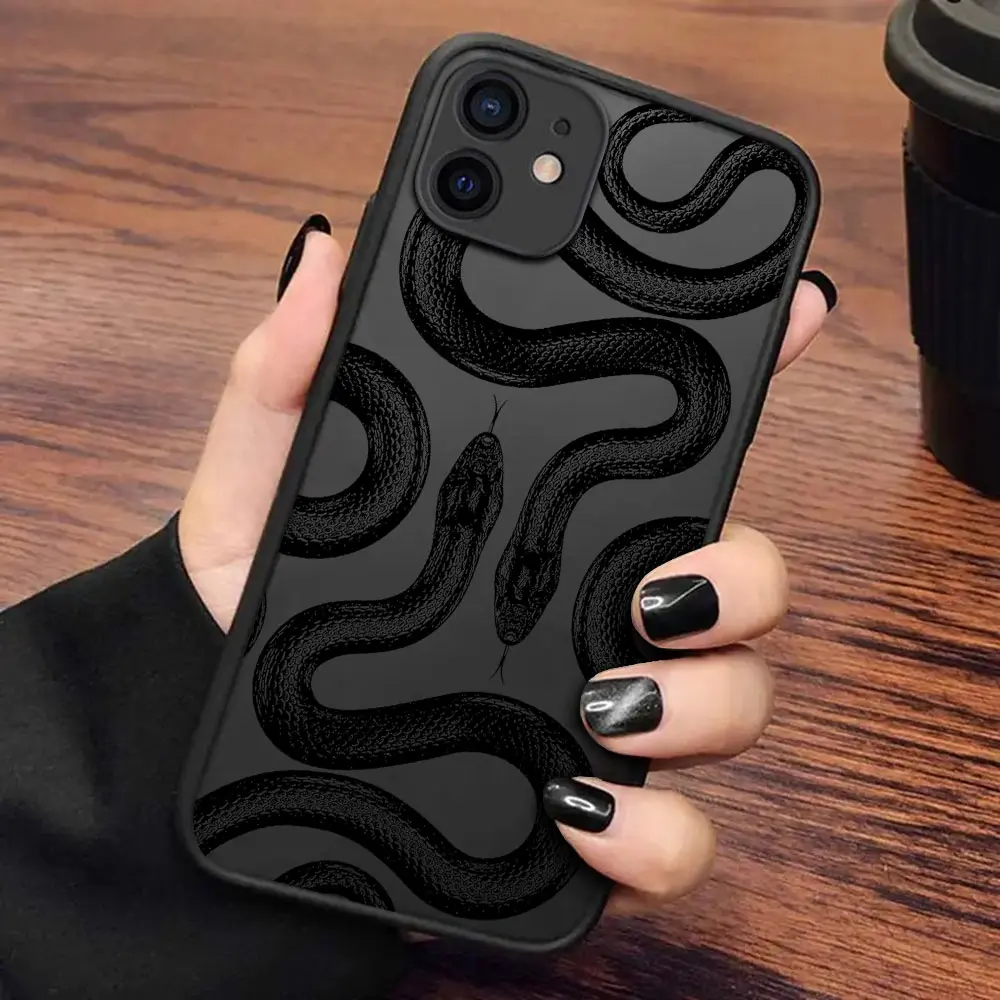 Luxury Black Snake Skull Phone Case For Xiaomi Redmi Note 13 12 11 10 10C 10X 9 9A 9T 9C 8 7 Pro Plus 5G Matte Transparent Cover