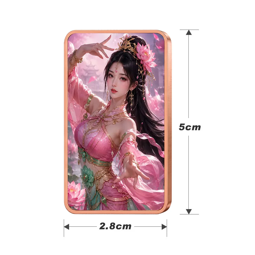 1oz.999 Fine Copper Bar Lotus Maiden Pink Hanfu  Pearl Hairpin Flowing Sleeves Petals Pond Bridge Graceful  Art Collectible Gift