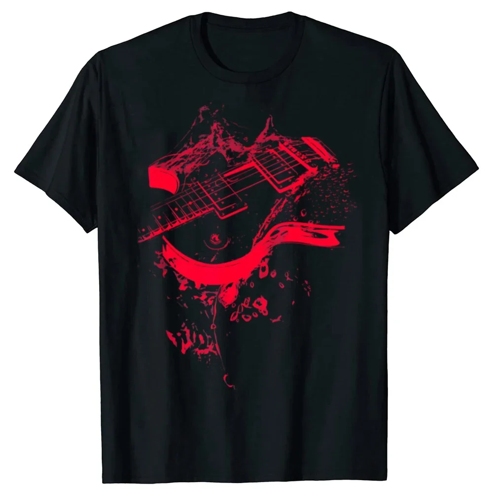 

Electric Guitar Splash Graphic Tee Rock Music Bass Player Men Women Cotton T-Shirt