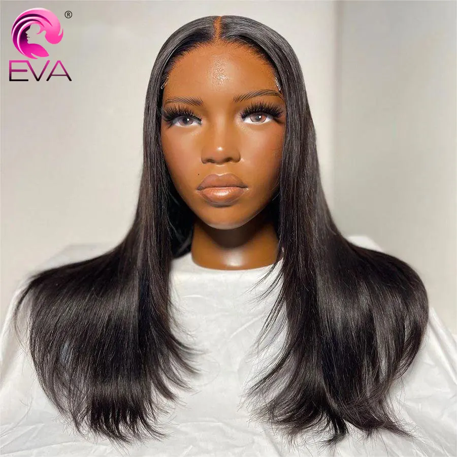 Eva Hair 5x5 HD Парик с кружевной застежкой Прямые бесклеевые парики из человеческих волос Предварительно выщипанные 13x6 HD Кружевной фронтальный парик Отбеленные узлы HD Lace