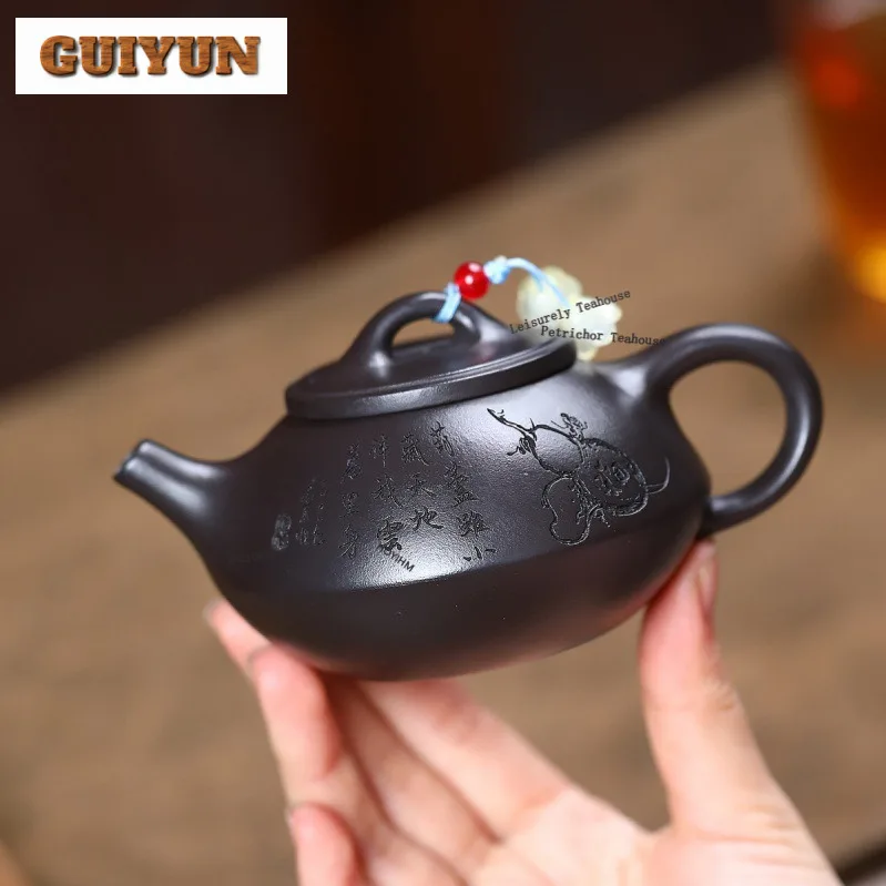 

170ml Vintage Yixing Purple Clay Teapots Artists Handmade Stone Scoop Pot Raw Ore Stone Yellow Mud Kettle Zisha Tea Set Supplies
