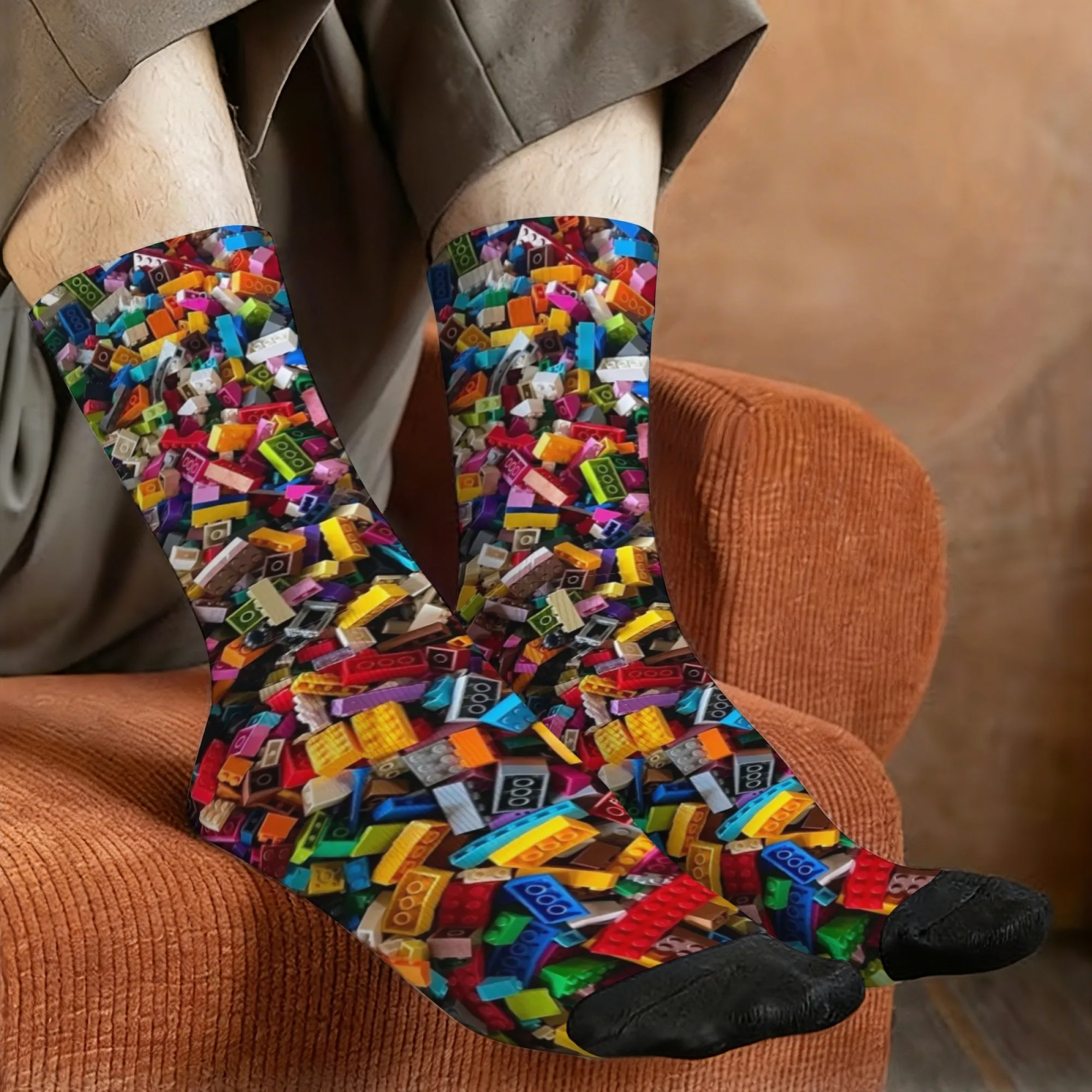 Funny Building Block Socks Breathable Non Slip Men's Athletic Socks Harajuku Style Trendy Casual  Hip-Hop Socks Fun Party Gift
