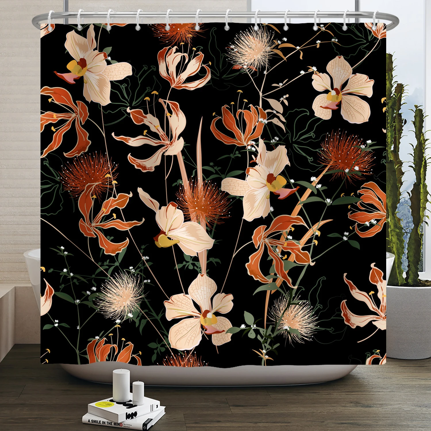 Spring Flowers Shower Curtain 3D Printing Greenery Leaves Tropical Palm Leaves Bathroom Bathroom Partition Stylish And Beautiful