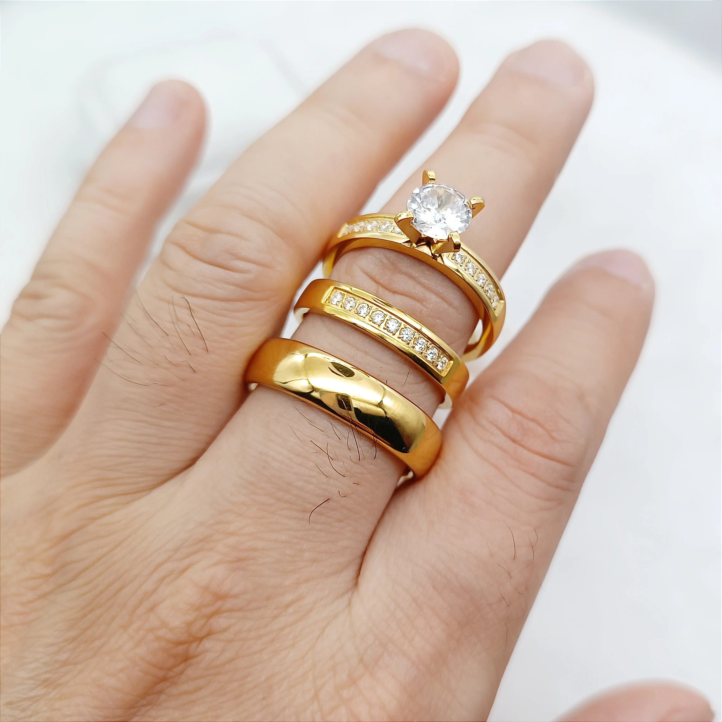 

Vintage Wedding Engagement Rings For Men and Women Pure Handmade 24k Gold Plated 316L Surgical Steel Jewelry Bridal Sets Couples