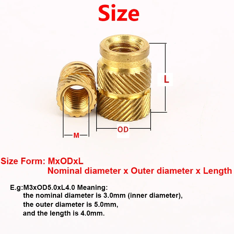 M4 Heat Set Insert Nuts Double Twill Knurled Brass Nut Hot Pressed into Plastic Inset Nut Injection Hot-melt Brass Nut 100Pcs