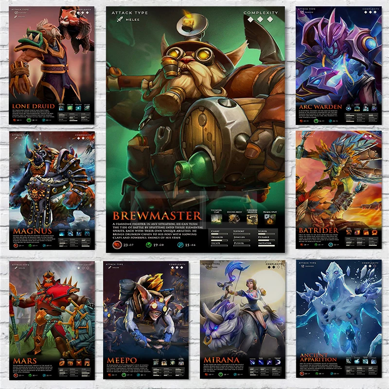 Game Dota 2 Poster Classic Games Hero Skills Prints Canvas Painting Dota Wall Art Pictures Home Aesthetic Game Room Decoration