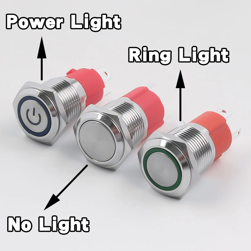 10A Current Metal Push Button Switch 16MM Latching Momentary 1NO 4pin Flat/High Head With LED Power Switch
