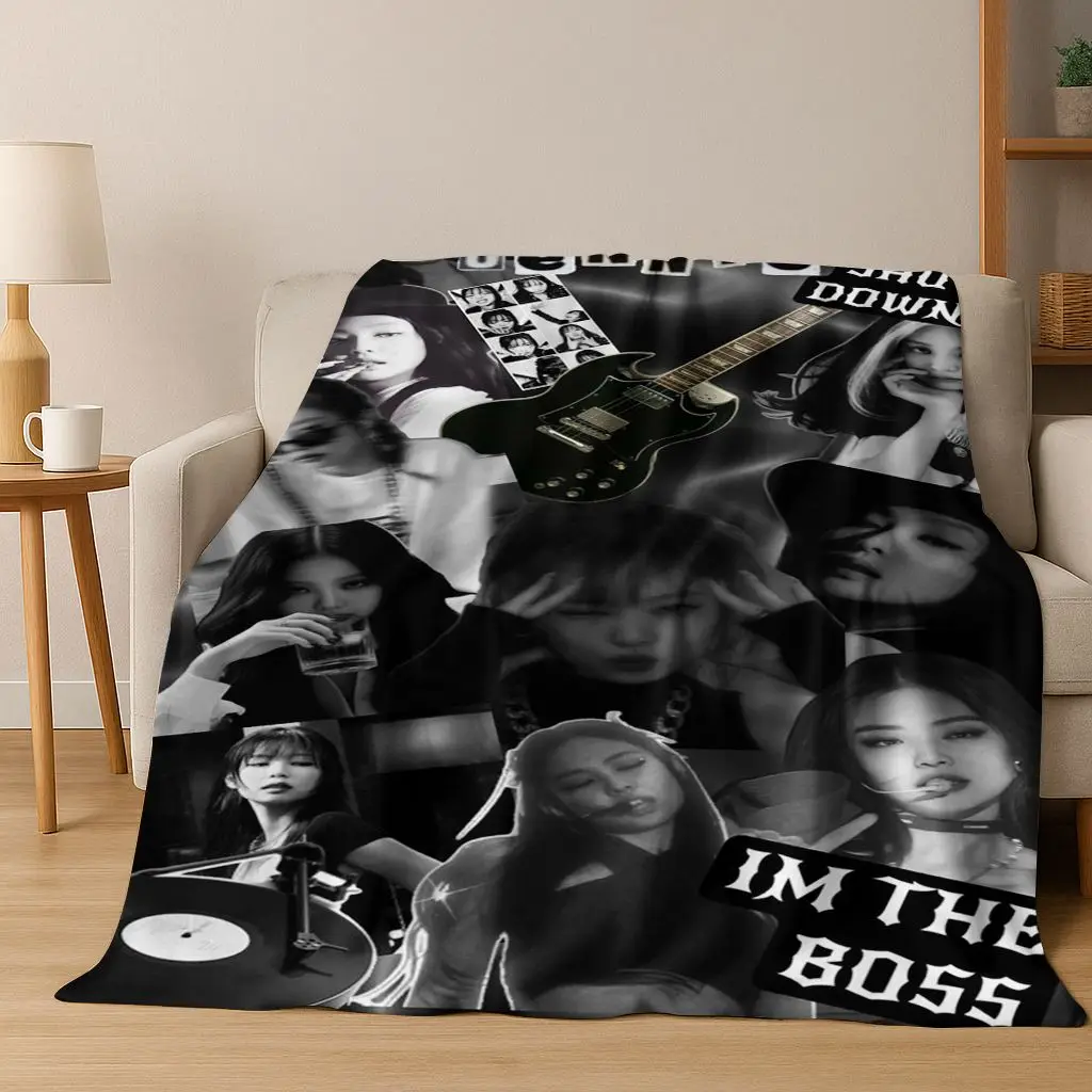 ثلاثية الأبعاد جيني كيم Kpop B-أسود الوردي المغني ستار الفانيلا بطانية لينة رمي بطانية للسرير غرفة نوم غرفة المعيشة السفر نزهة هدية #6