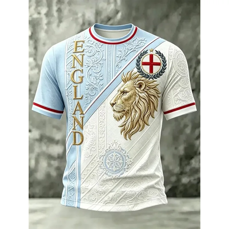 England St George Cross Football Jersey Knight Dragon Print V Neck Short Sleeve Soccer Fan Uniform Men Women World Soccer Tee