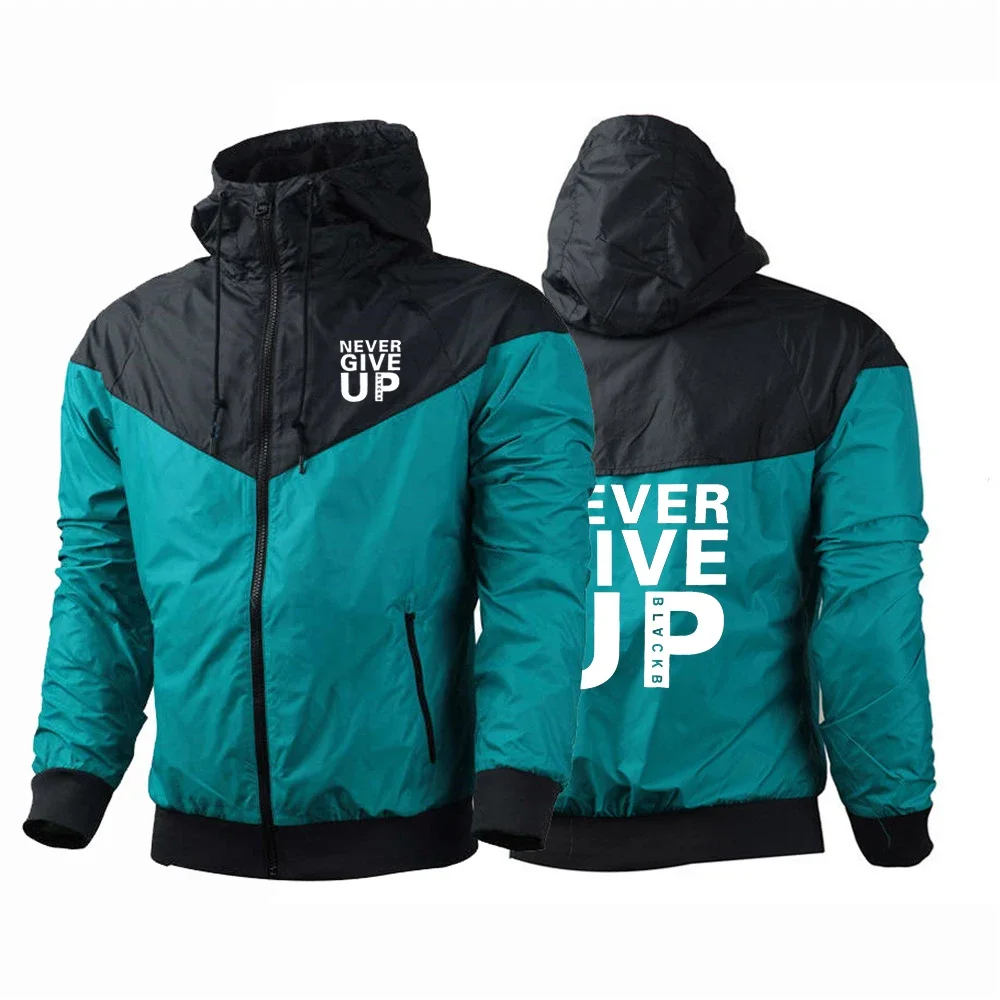 

Never Give Up Men Spring Autumn Thin Five-Color Windbreaker Windproof Casual Hooded Color Matching Fashion Printing Coats