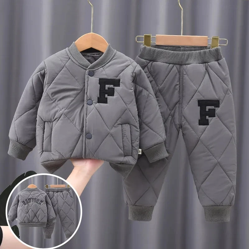 Children\'s Cotton Jacket and Pants Two-piece Winter Boy Baby Cotton Thickened Home Lightweight Cotton Suit Girl Clothing Set