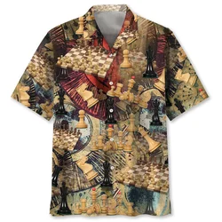 Vintage Chess Pattern Shirt For Men 3D Printed Short Sleeve Loose Lapel Hawaiian Shirts Women Y2k Summer Street Button Blouses