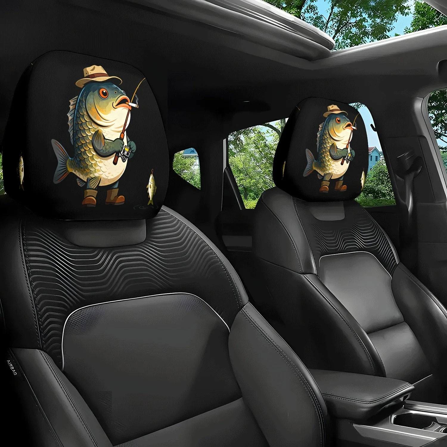 Cartoon Fish Fishing Seat Headrest Covers Suitable for Cars And Trucks Decorative Car Additions Perfect Gift for Car