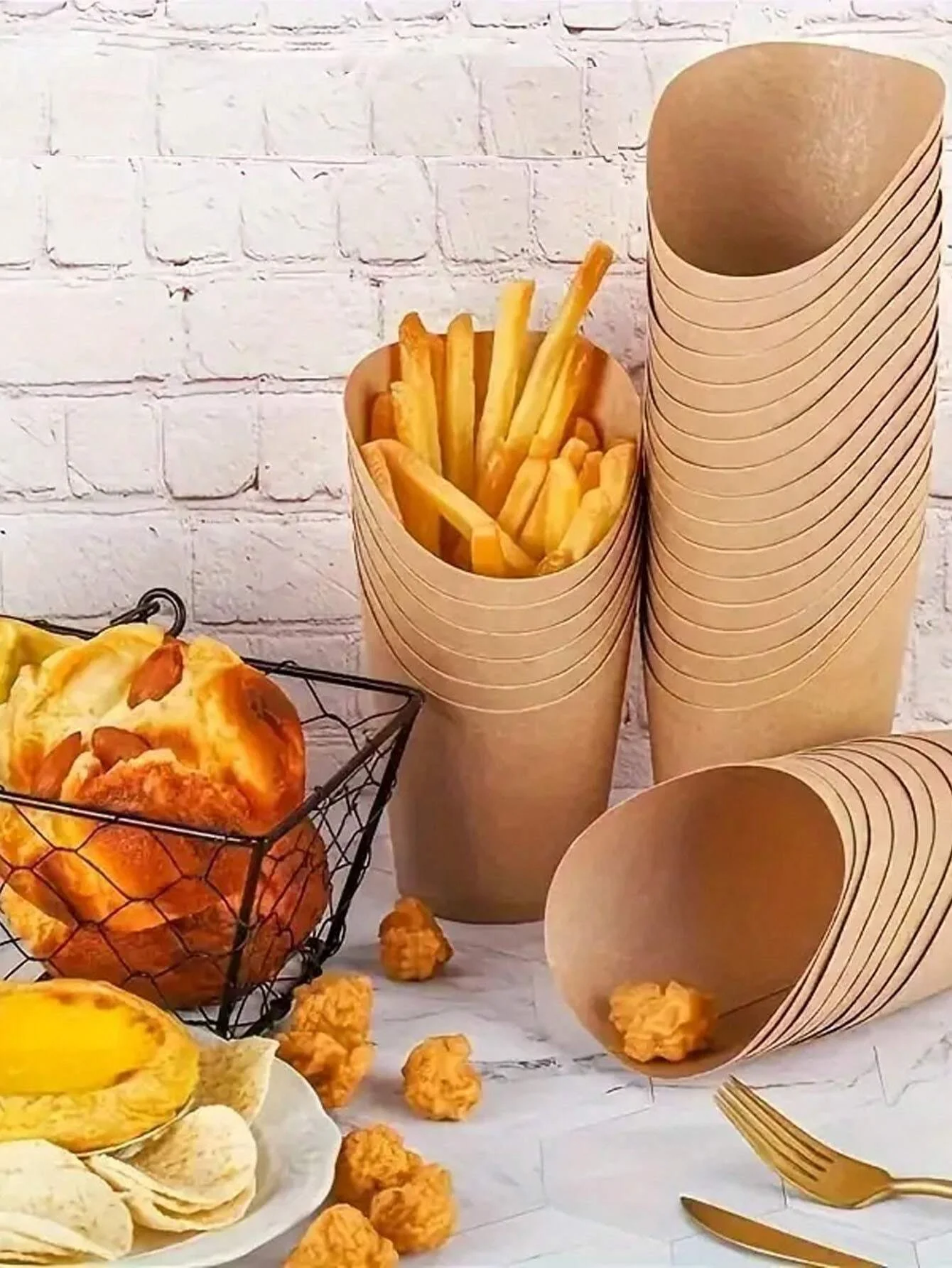 200/50 stücke Französisch Frites Halter Einweg Kraft Papier Französisch Braten Tasse Charcuterie Tasse Snack Dessert Kartoffel Chips Box Party supplie – Detail 3