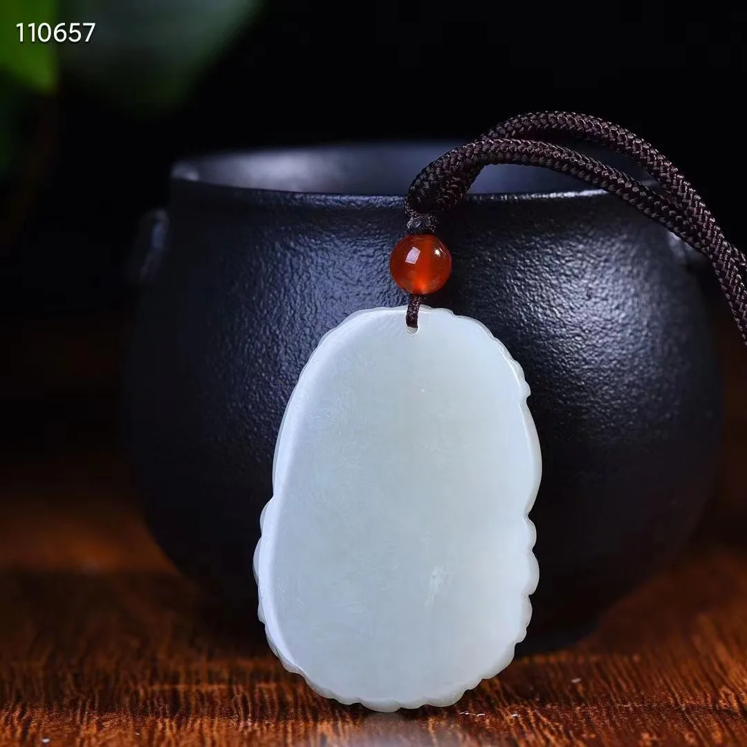 Natural 100% real white hetian jade carve Zodiac Rat Bless peace pendant jewellery Handle piece for men woman gifts good luck