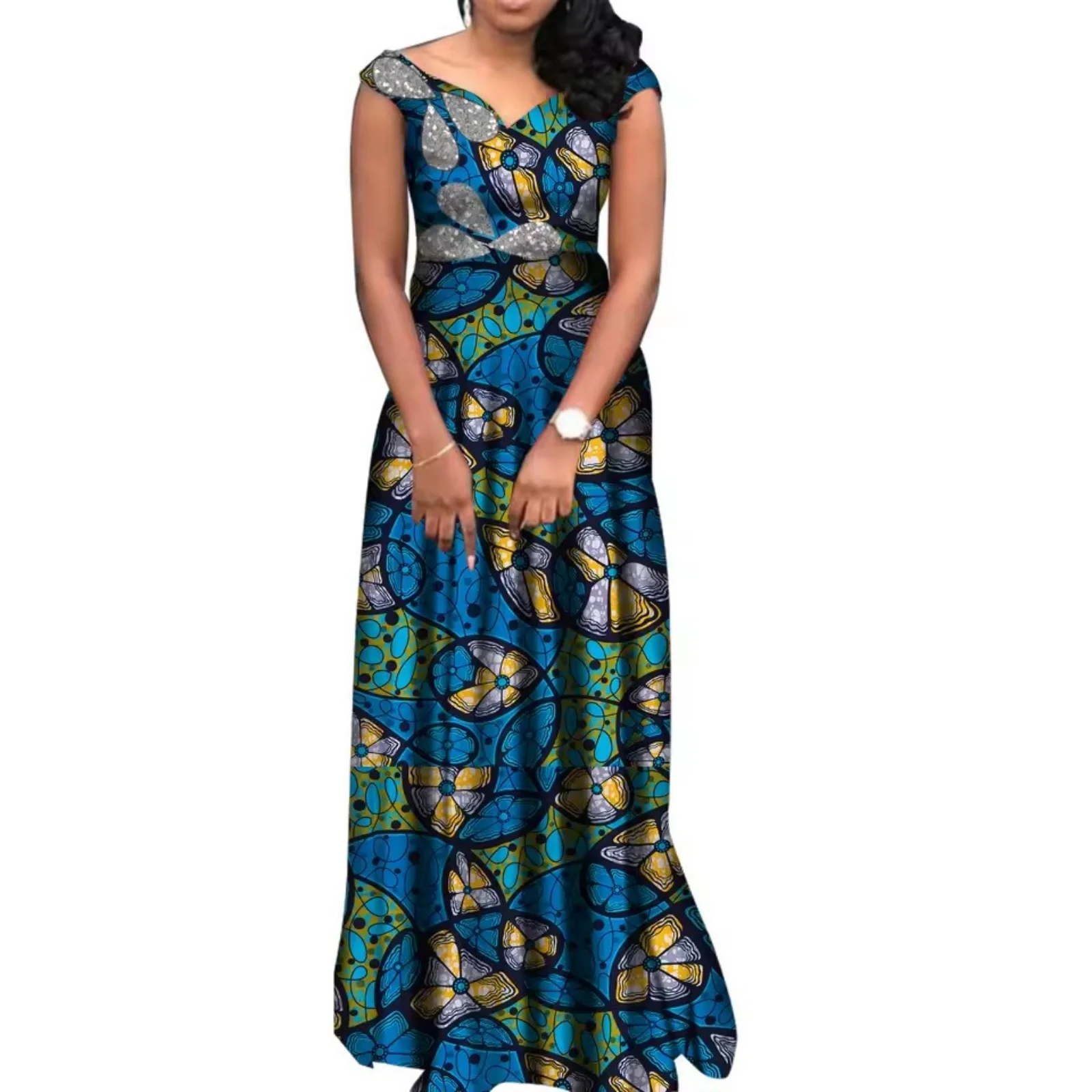 

African Dresses for Women Wedding Party Elegant Lady Wax Print Plus Size Long Clothing Vestido Bazin Riche Wedding African Party