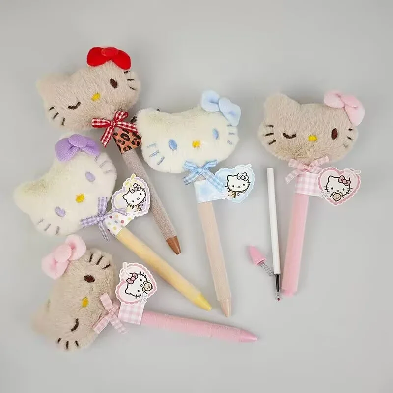 

16pcs/lot Creative Sanrio Kitty Plush Press Gel Pen Cute 0.5mm Black Ink Press Signature Pens School Supplies