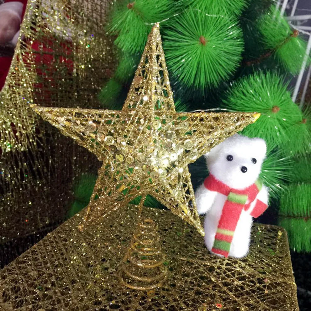

Glitter Christmas Tree Topper 25cm Golden Star Decoration Holiday Party Home Festival Decor Metal Sparkling Treetop Xmas