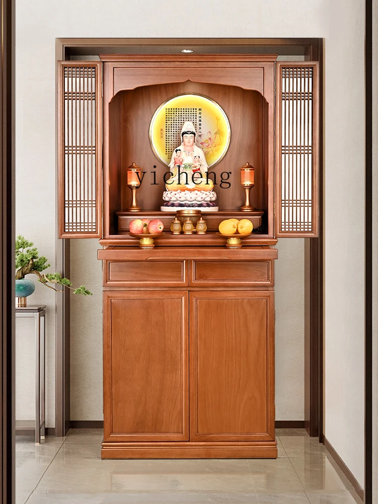 ZK solid wood Buddhist niche with door household vertical cabinet simple style Shentai God of Wealth offering table