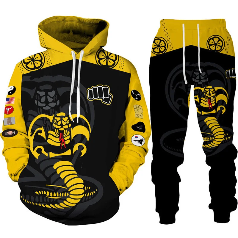 Mens Cobra Kai Animal Snake 3d Printing Tracksuit Unisex Outdoor Fashion Clothing Male Hoodies Jogging Pants 2Pcs Set Size S-6X