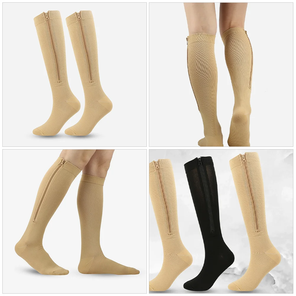 

1Pair Zipper Compression Socks Breathable Thermal Sports Stockings Outdoor Running Leg Protection Socks Breathable Stockings