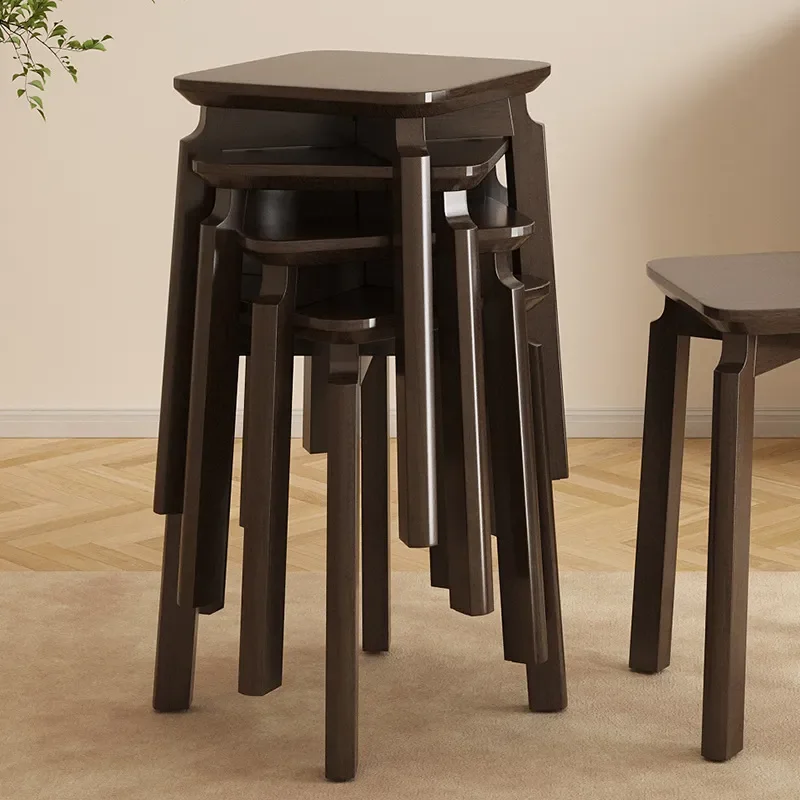 Solid Wood Stool Household Small Square Bench Stackable Simple Round Low Stool for Dressing Table Living Room Dining Chair