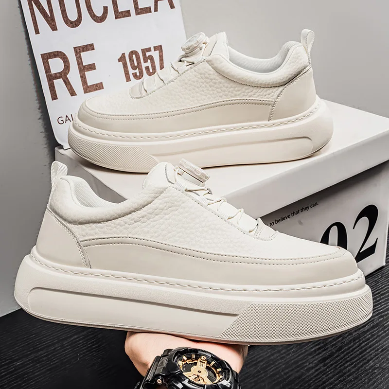 Mens Sneakers 2025 Autumn Winter New Rotating Button Versatile Casual Board Shoes Mens Non-Slip Waterproof Platform Sports Shoes