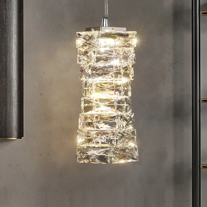 Luxury LED Pendant Light Modern Crystal Gold Chrome Stainless Steel Bedside Living Room Aisle Chandelier Beautiful Lighting