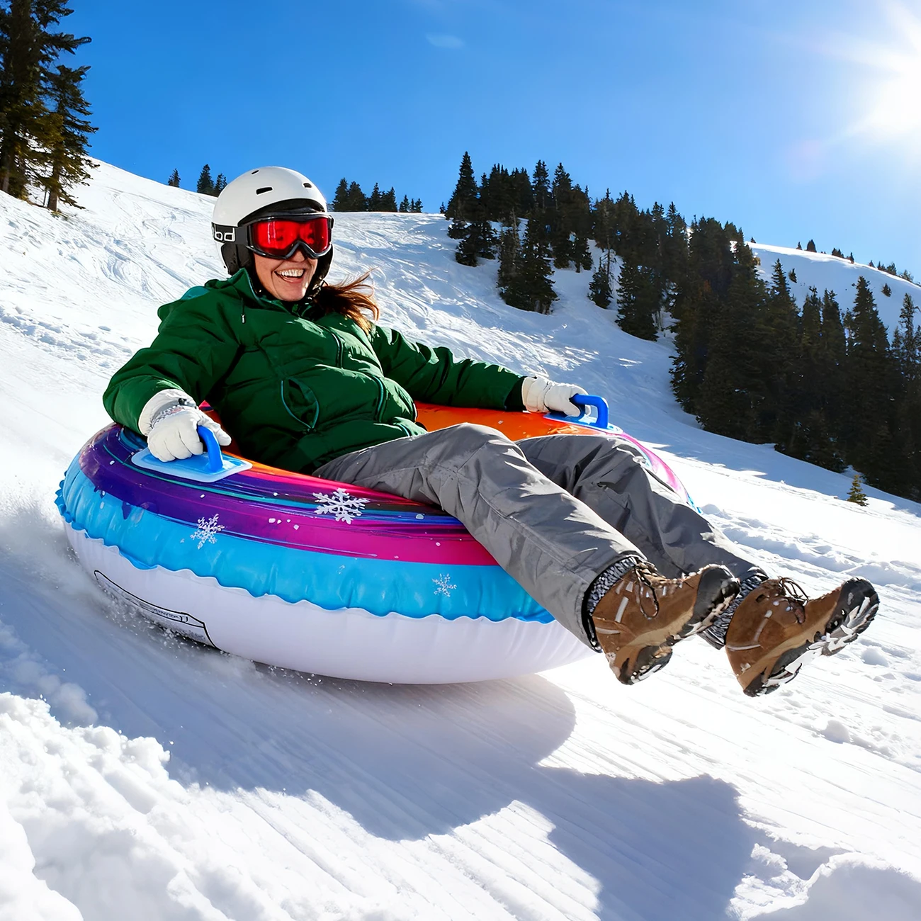 1PC Inflatable Big Snow Sled for Kids and Adults, Thickened Heavy Duty Hard Bottom Sleds Snow with Handles