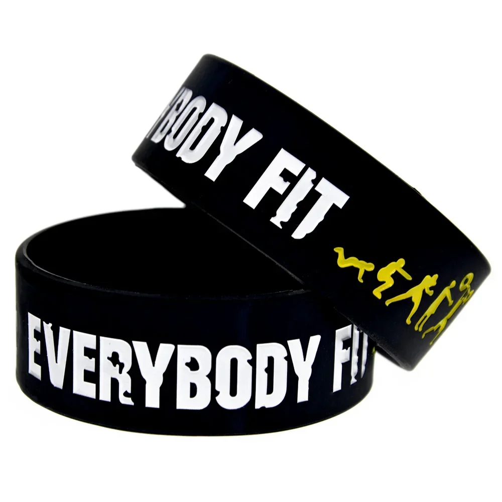 25 Pcs Everybody Fit Silicone Bracelet No Pain No Gain Inspirational Wristband One Inch Wide Black And Pink