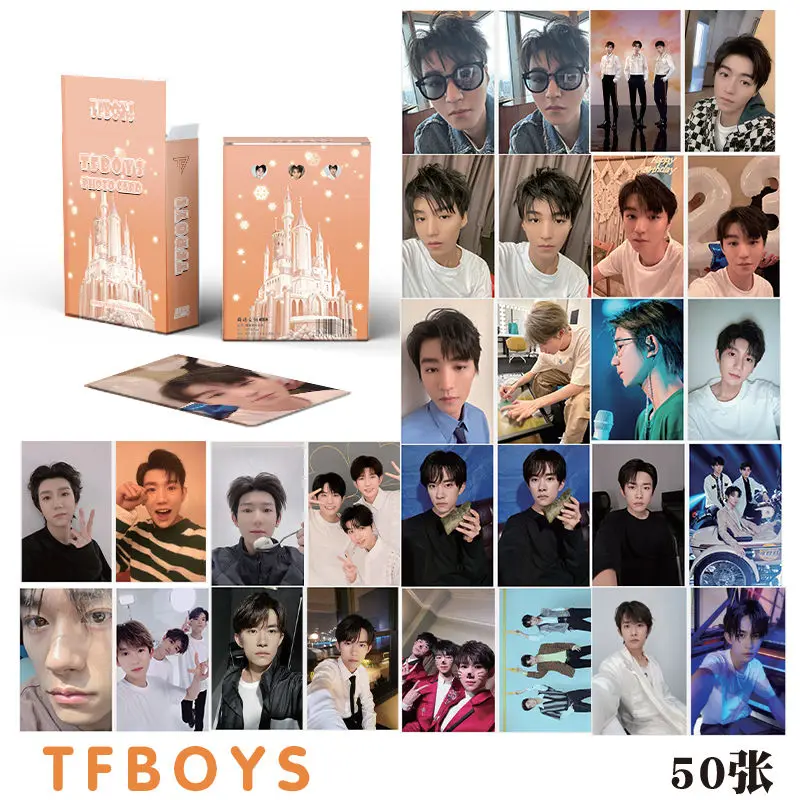 50pcs/Box CHINA Actor Singer TFBOYS Karry Wang Junkai Roy Wang Yuan Jackson Yee Yi Yang Qianxi Laser Mini Card Album Lomo Card