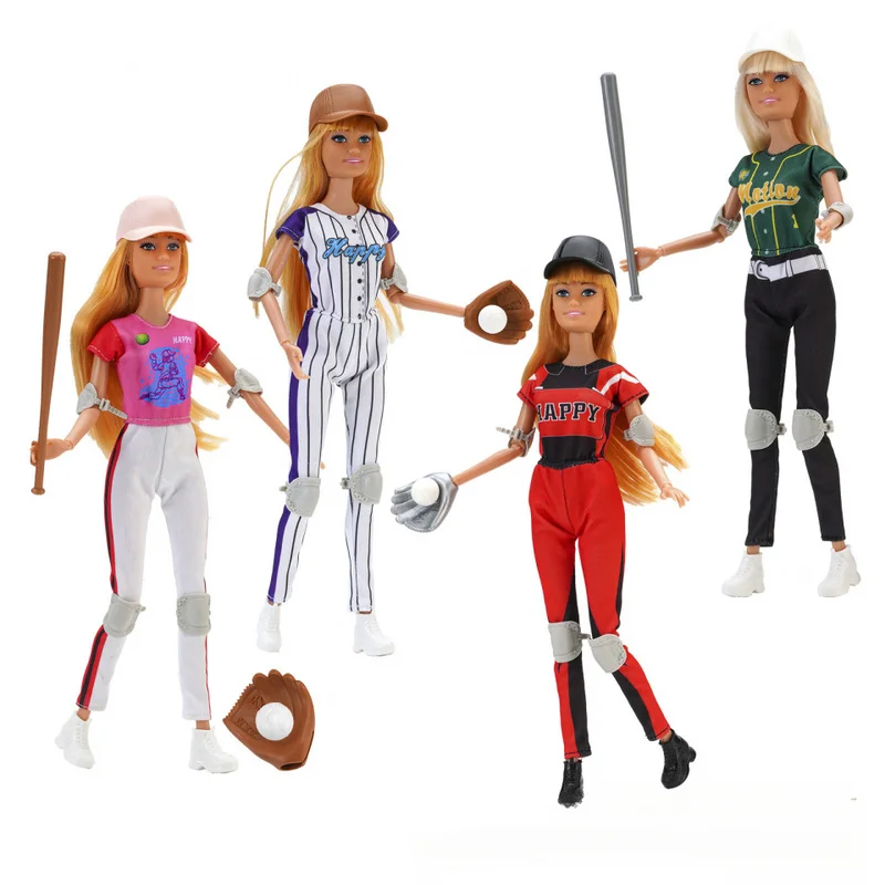 BJD Doll Clothes 30cm 1/6 Scale Baseball Uniform Jersey Gloves Knee Pads Sport Outfit Set Fashion for 11 Inch Girl Doll DIY Toys