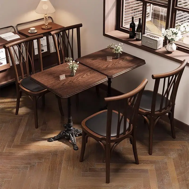 Solid wood dining chair restaurant antique retro Nordic backrest chair light luxury high sense minimalist cafe negotiation chair
