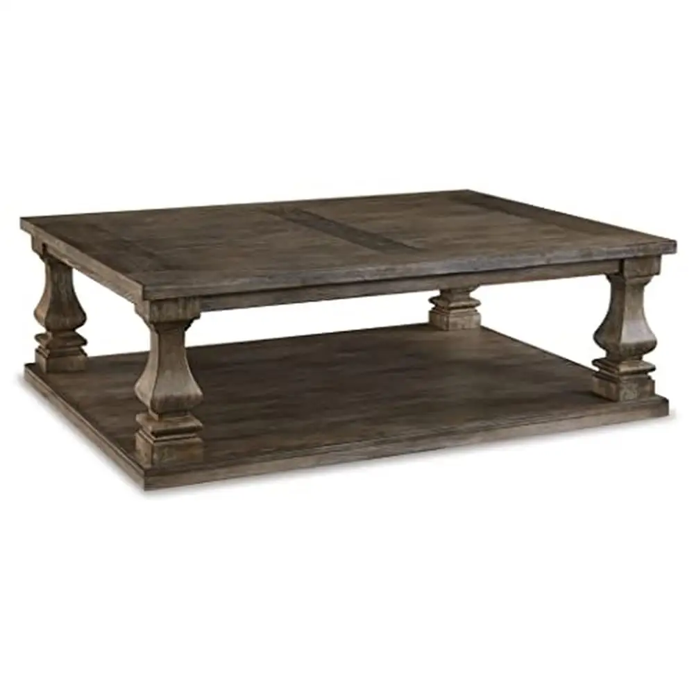 Farmhouse Rectangular Coffee Table Weathered Gray Finish Elm Veneer Home Living Room Dining Display Furniture Wood 54