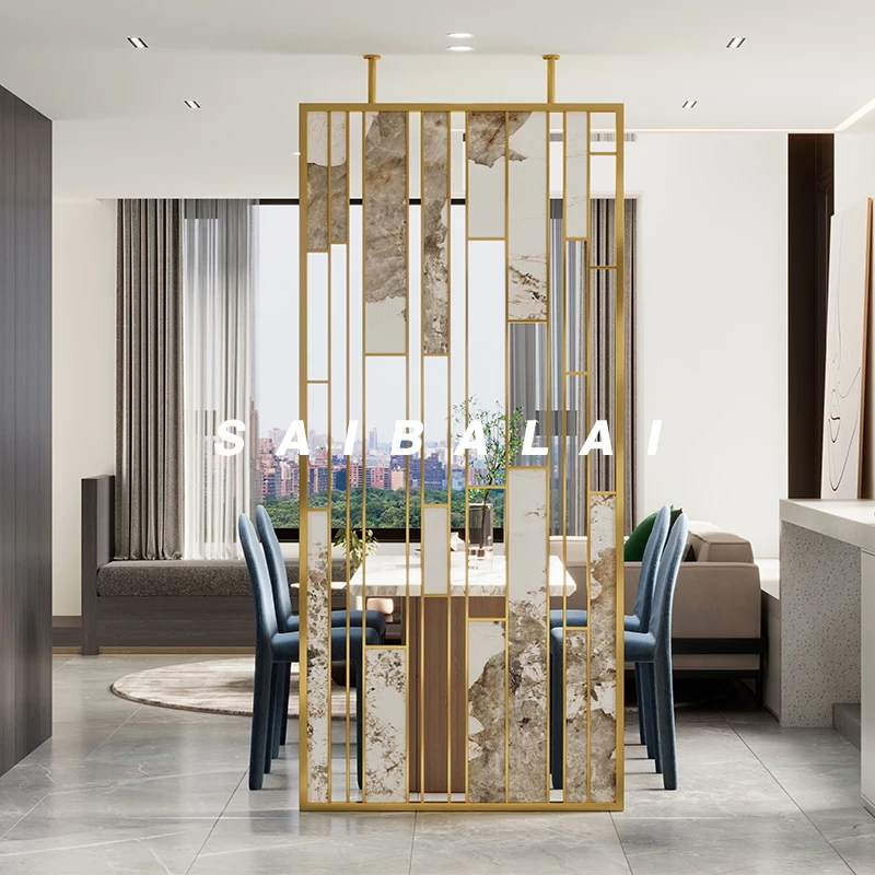 

Luxury stainless steel living room decoration partition Customized entrance of the hotel Luxury high-end new Chinese tea room sc