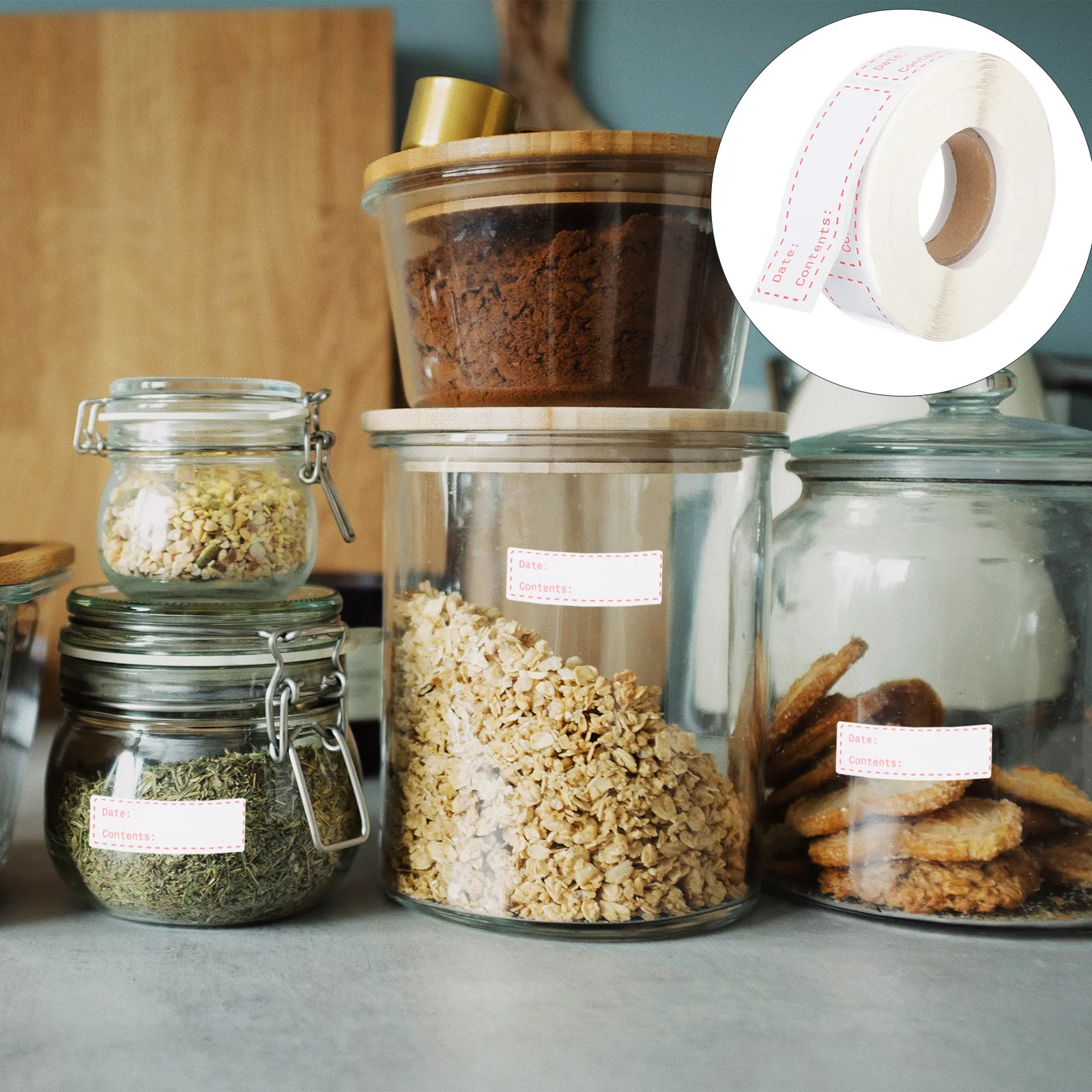 

1 Roll Food Storage Label Stickers Writeable Tear Proof Removable No Glue Residue for Jars Bottles Containers Freezer Fridge