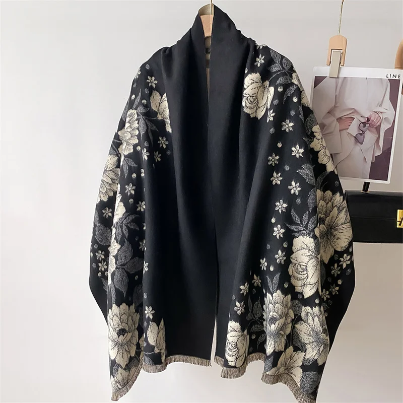 Warm Winter Blanket Cashmere Scarf for Women Design Floral Print Thick Pashmina Shawls and Wraps Bufandas Female Poncho Echarpe