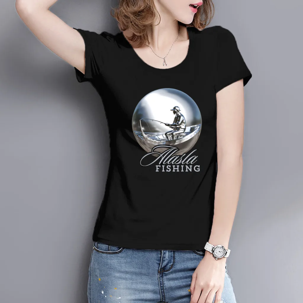 Alaska fishing, 3D Women's Cotton Short Sleeve, Brand Loose Fit T-Shirt, Luxury Designer Top, Summer 2024 Mega Sale