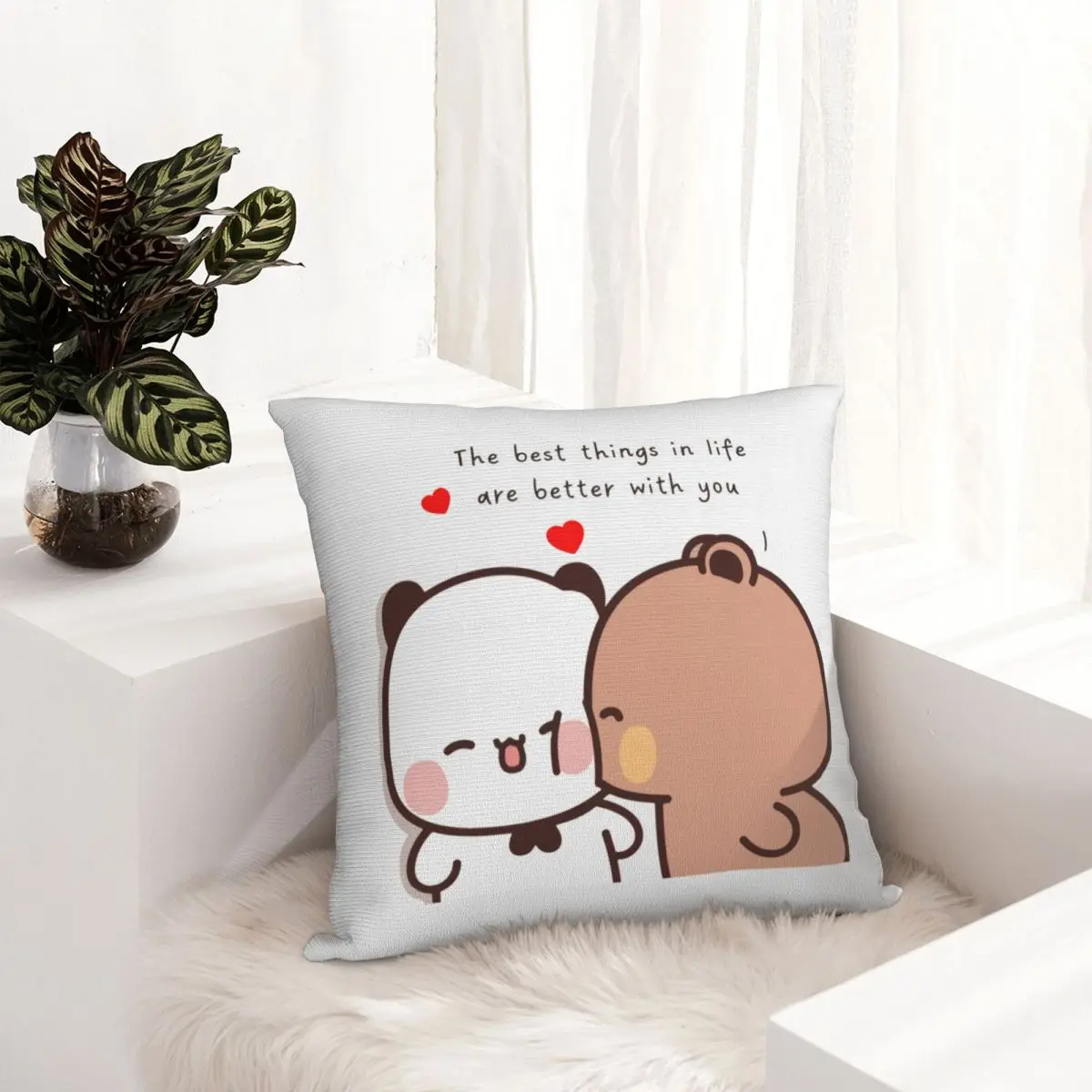 Bubu and Dudu 맞춤형 DIY 쿠션 커버, 곰 사랑 커플 만화 베개 케이스, 사무실 자동차 가정용 베개 케이스