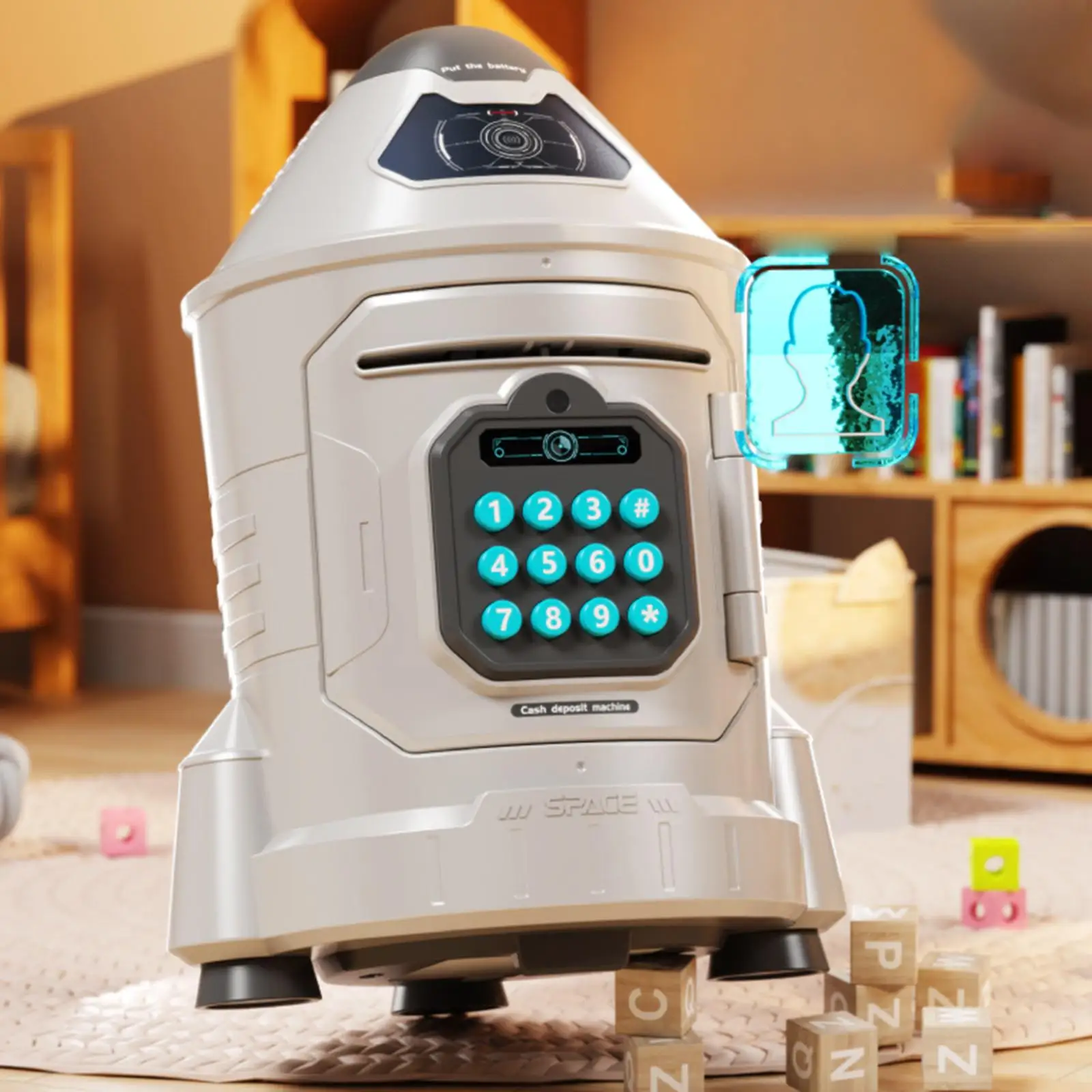 بنك النقود لمهرجان Rocket Piggy Bank للتطوير المبكر للأولاد والبنات والأطفال باللون الأزرق