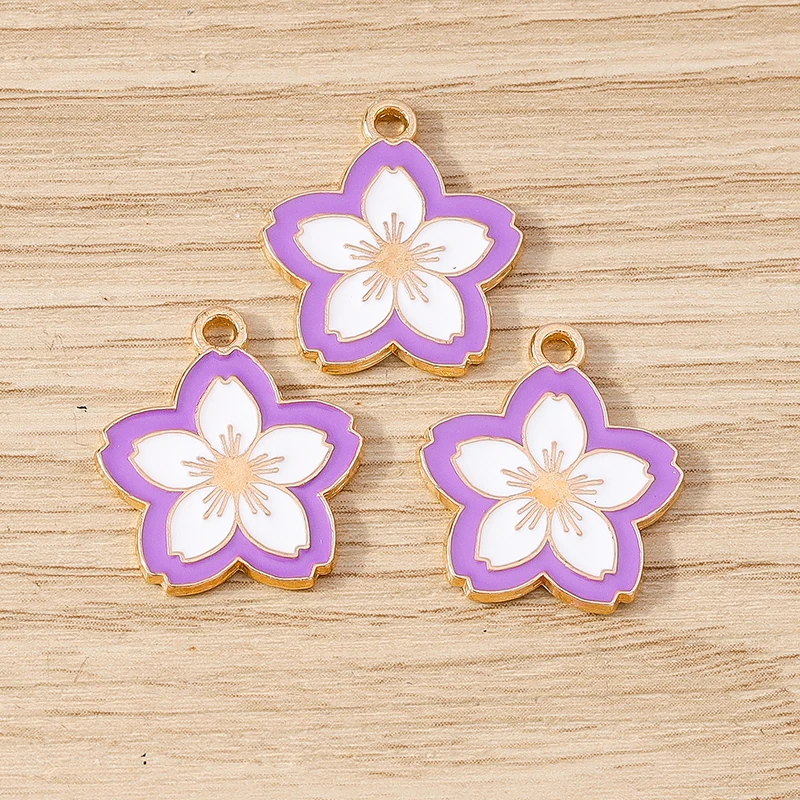 10 Stück 17 x 19 mm modische Emaille-Sakura-Blumen-Charms-Anhänger für Schmuckherstellung, Halsketten, Ohrringe, Armbänder, Bastelbedarf – Detail 3